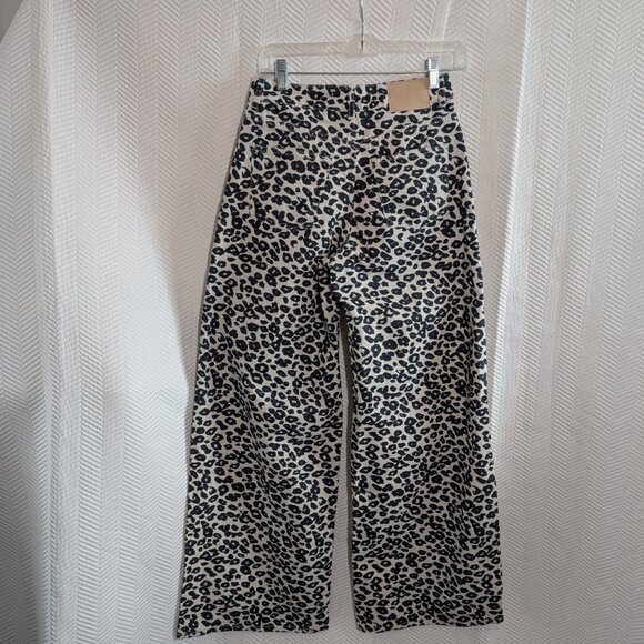 ZARA Leopard Print Wide Leg Jeans High Waist NWOT Size 2 Animal Print Denim - Picture 3 of 11